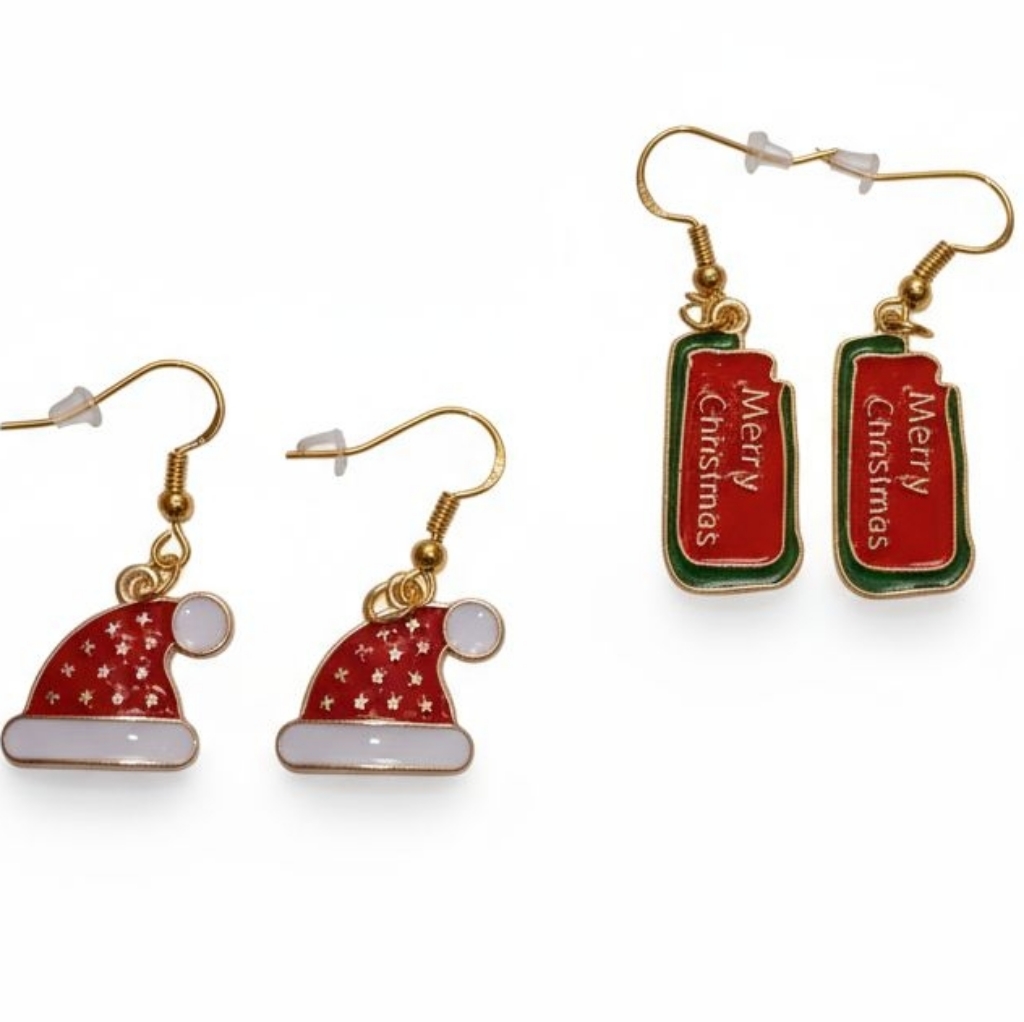 Nwt Bundle Of Two Pairs Of Adorable Gold Dangling Christmas Earrings!!